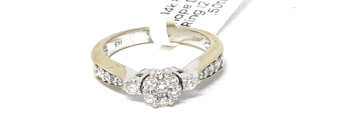 14k Flower Shape Diamond Ring I2 Color F .50tcw