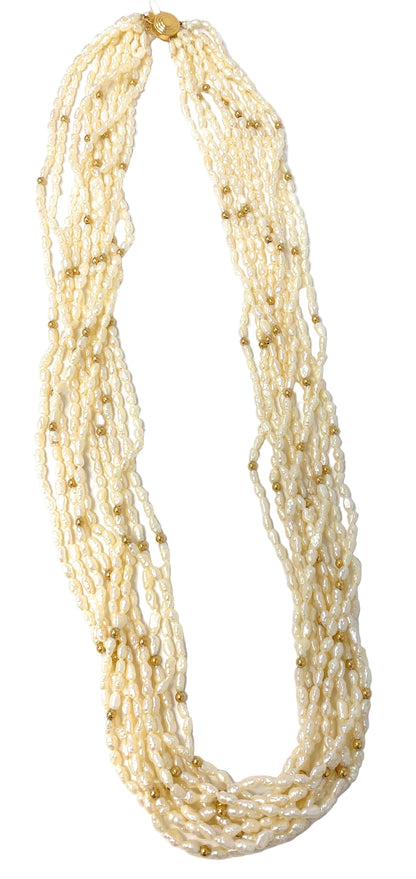 Rice Pearls with 14k Beads Multi-Strands Necklace 24"