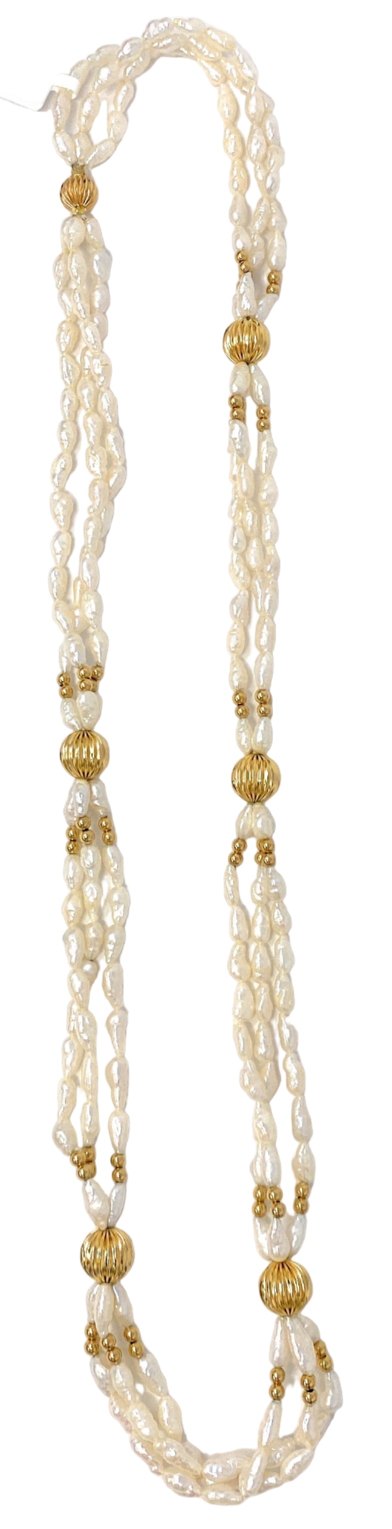 Rice Pearl Necklace with 14k Beads Multi-Strand 24"