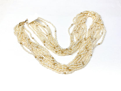 Rice Pearls with 14k Beads Multi-Strands Necklace 24"