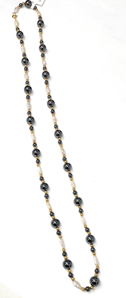 Multi Stone 14k Beaded Pearl Necklace