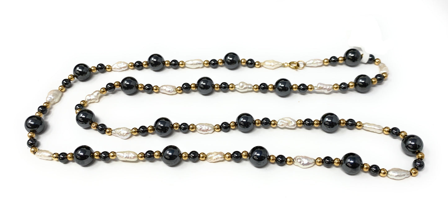 Multi Stone 14k Beaded Pearl Necklace