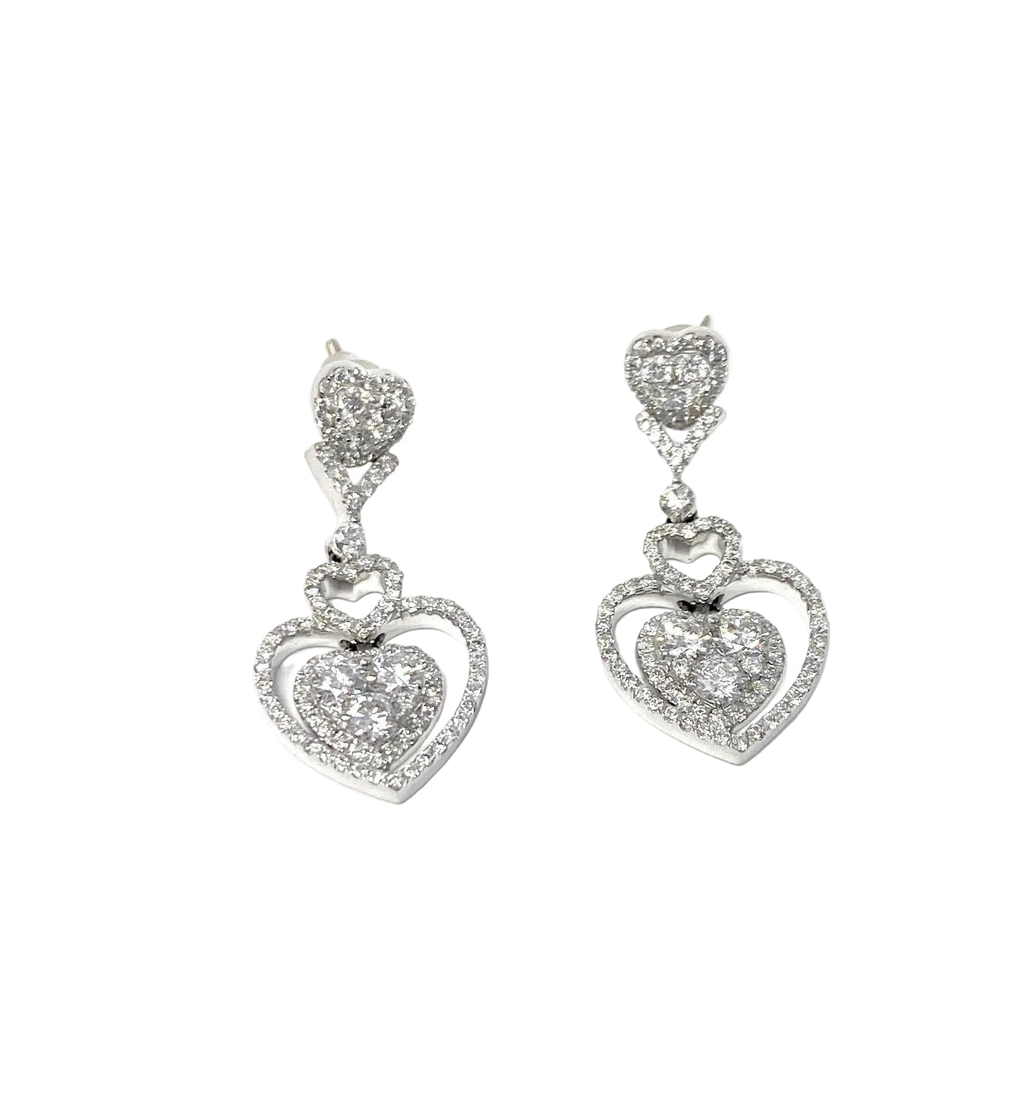 14k White Gold Heart Drop Earrings E Color VVS1 2.5tcw