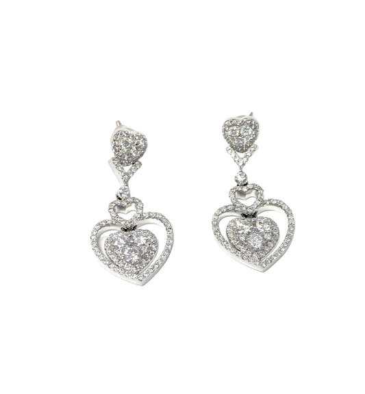 14k White Gold Heart Drop Earrings E Color VVS1 2.5tcw