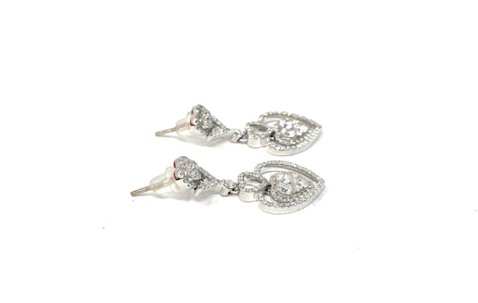 14k White Gold Heart Drop Earrings E Color VVS1 2.5tcw