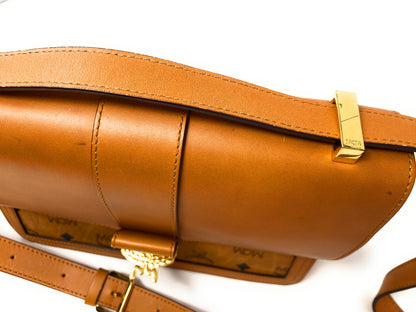MCM Tracy Visetos Shoulder Bag in Cognac Leather