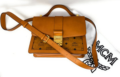 MCM Tracy Visetos Shoulder Bag in Cognac Leather