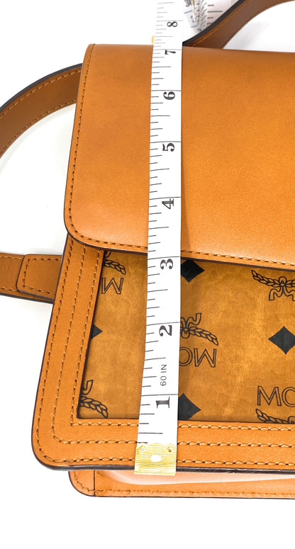 MCM Tracy Visetos Shoulder Bag in Cognac Leather