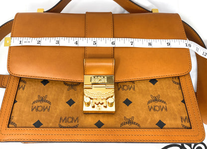 MCM Tracy Visetos Shoulder Bag in Cognac Leather