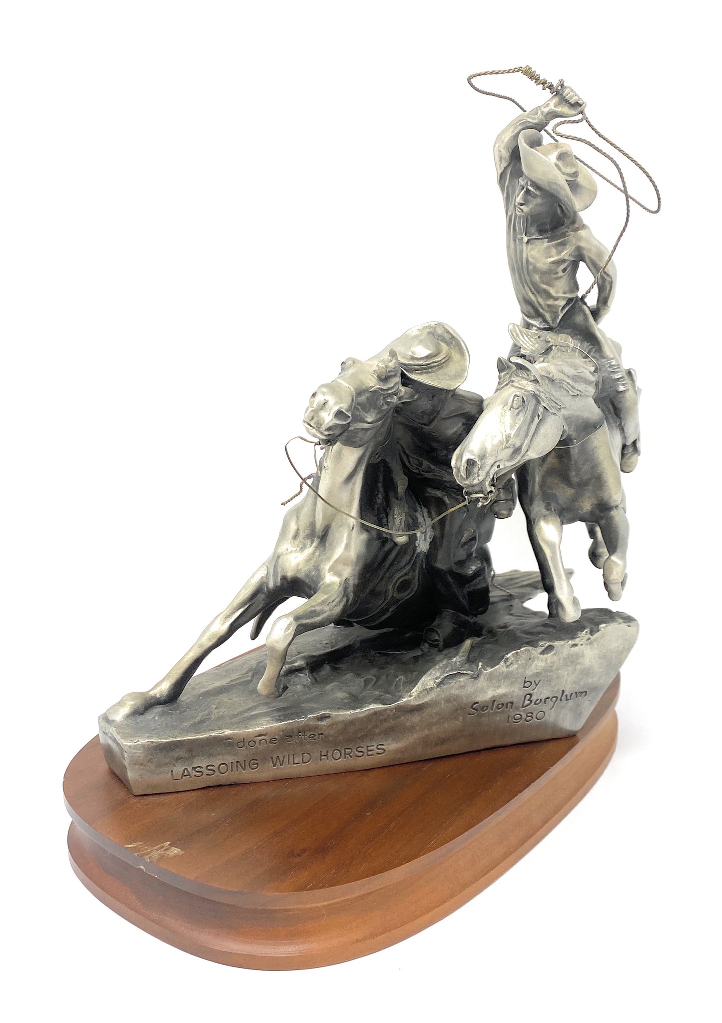 Sculpture of "Lassoing Wild Horses" 1980 by Solon Borglum