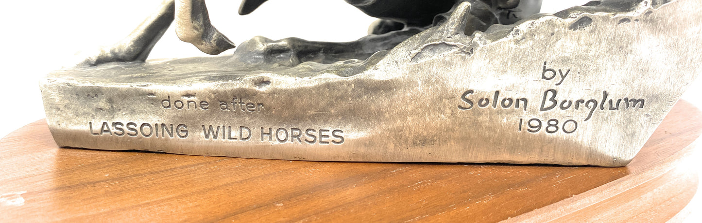 Sculpture of "Lassoing Wild Horses" 1980 by Solon Borglum