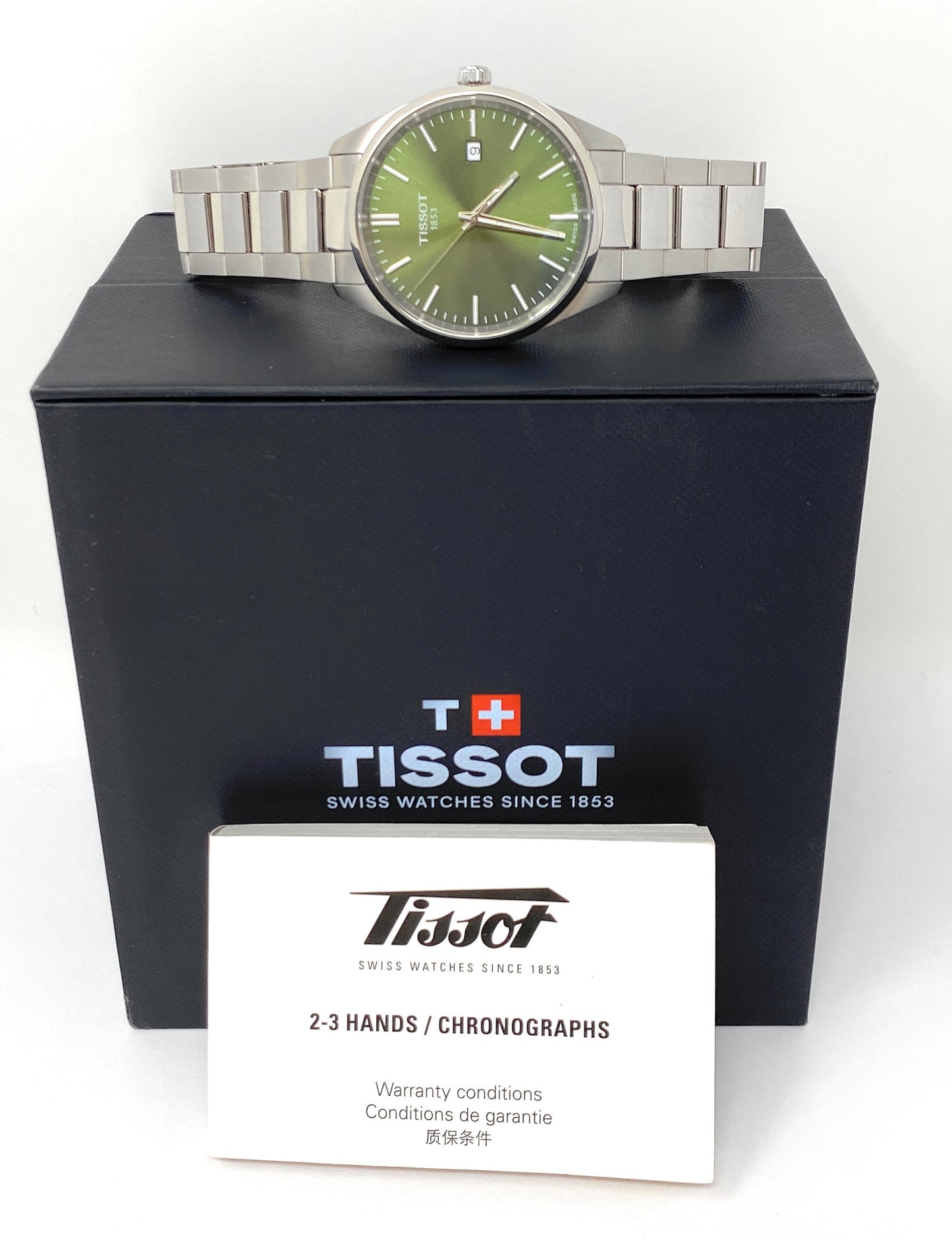 Tissot PR 100 Green Dial Watch T150.410.11.091.00 42mm Max wrist 8" in Box
