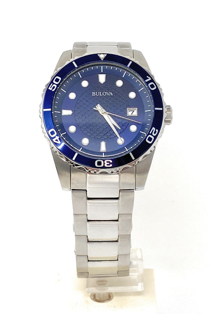Bulova Men's Blue Dial, Silver Quartz Watch 98A194