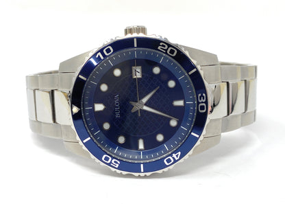 Bulova Men's Blue Dial, Silver Quartz Watch 98A194