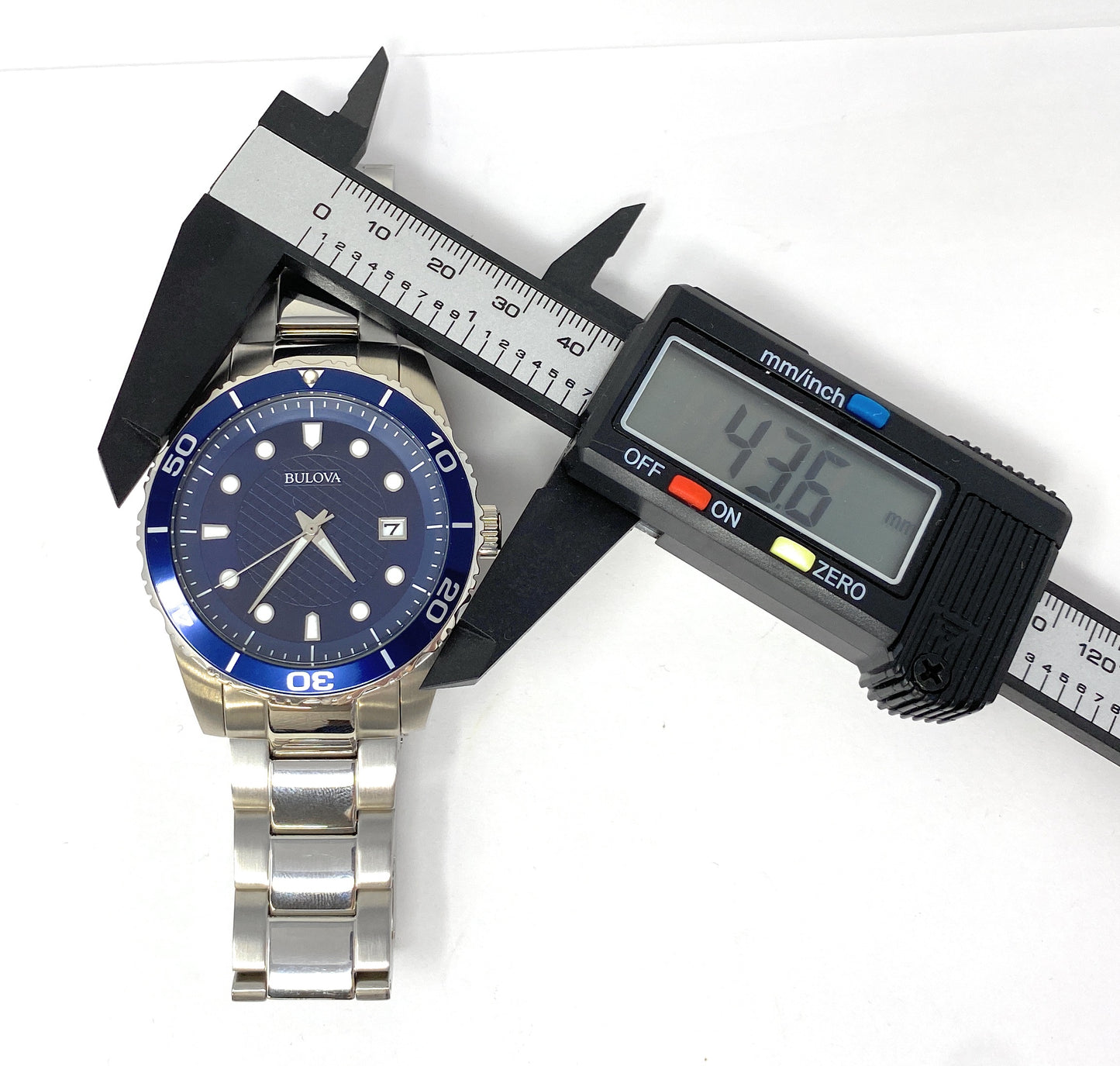 Bulova Men's Blue Dial, Silver Quartz Watch 98A194