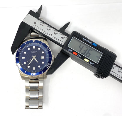 Bulova Men's Blue Dial, Silver Quartz Watch 98A194