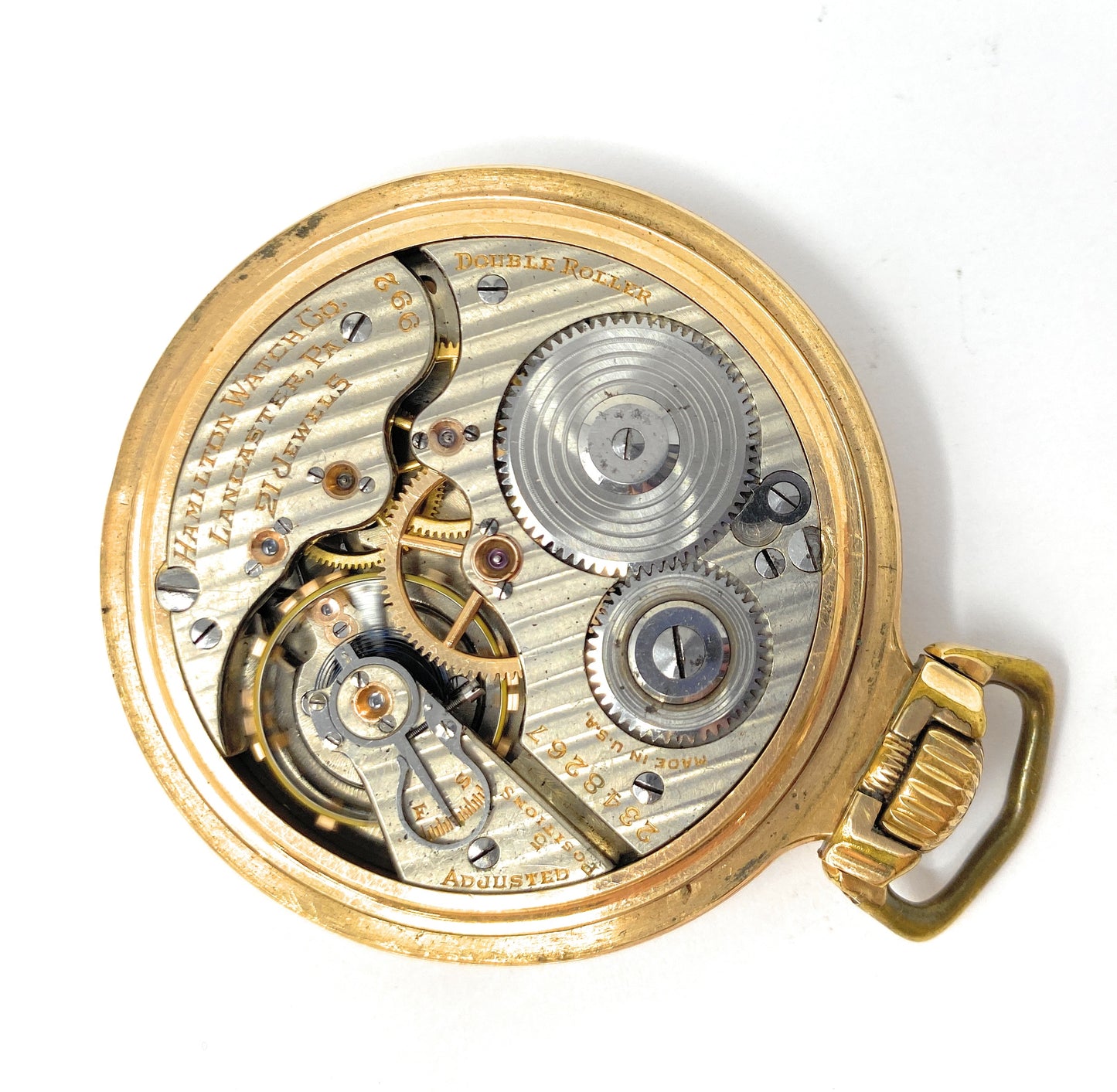 HAMILTON Railway 992 10k Gold Filled Double Roller Pocket Watch 21jewels - Works