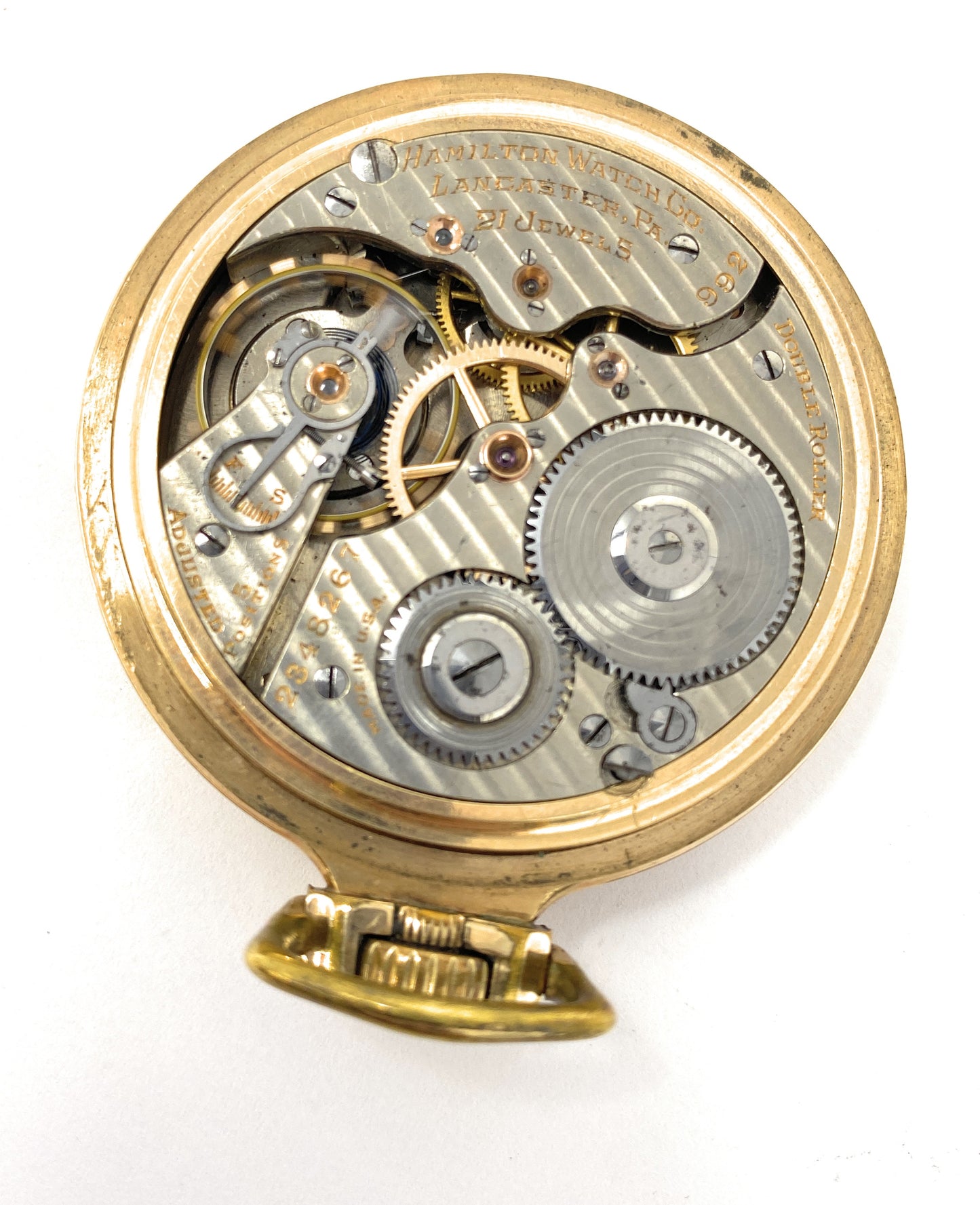HAMILTON Railway 992 10k Gold Filled Double Roller Pocket Watch 21jewels - Works