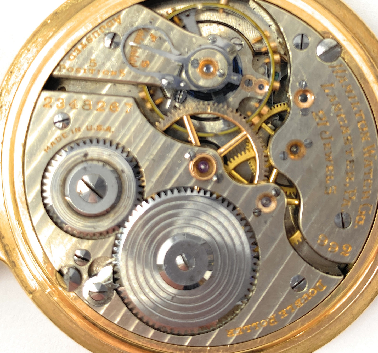 HAMILTON Railway 992 10k Gold Filled Double Roller Pocket Watch 21jewels - Works