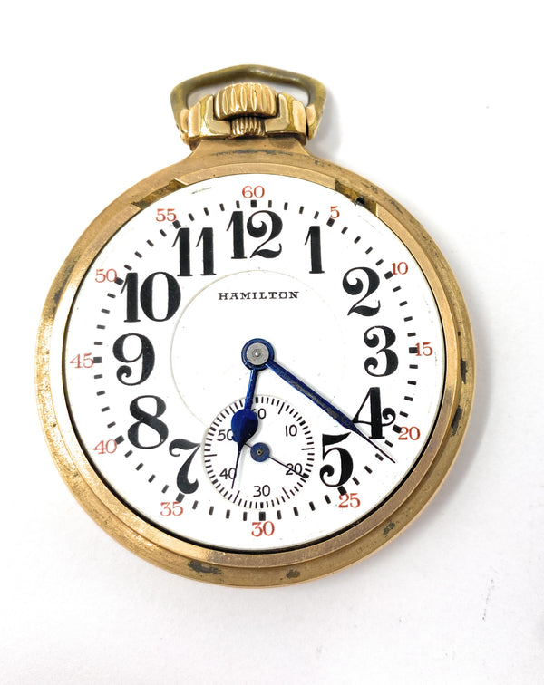 HAMILTON Railway 992 10k Gold Filled Double Roller Pocket Watch 21jewels - Works