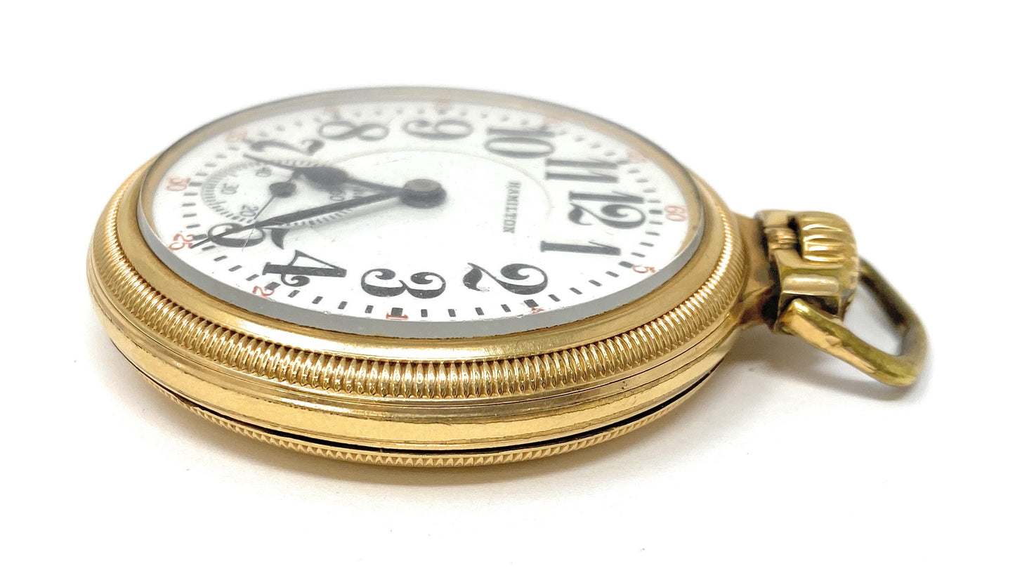 HAMILTON Railway 992 10k Gold Filled Double Roller Pocket Watch 21jewels - Works