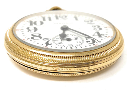 HAMILTON Railway 992 10k Gold Filled Double Roller Pocket Watch 21jewels - Works