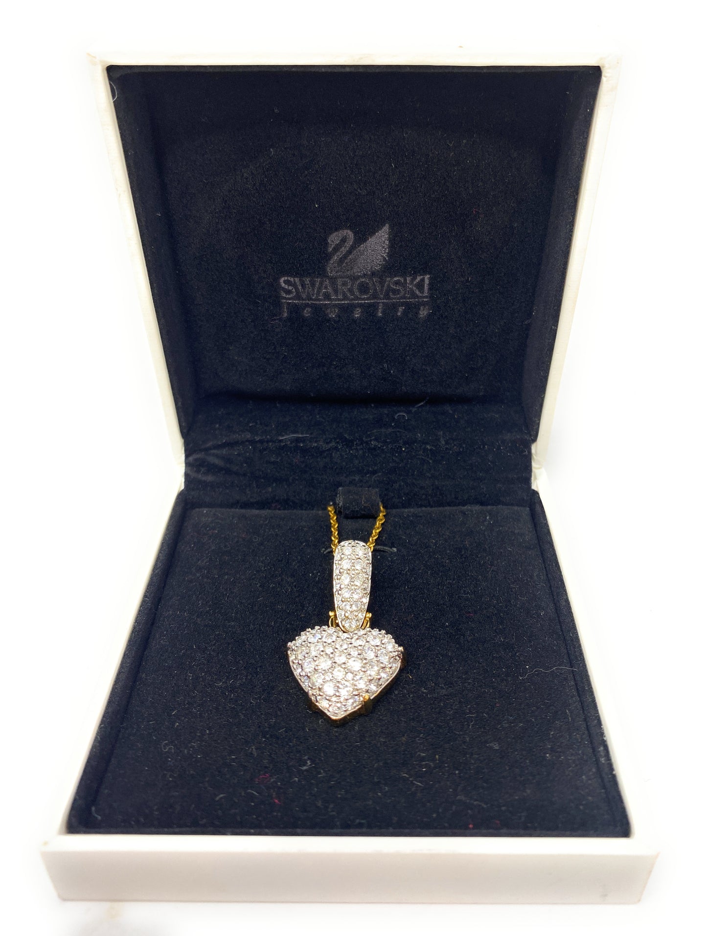 Swarovski Necklace Pave Puffy Heart Pendant Pave Gold Plated W/Swarovski Box