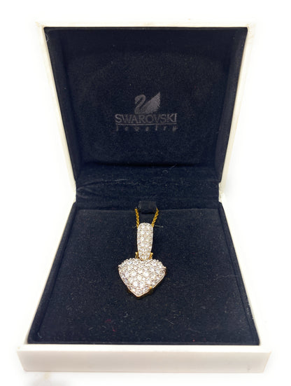 Swarovski Necklace Pave Puffy Heart Pendant Pave Gold Plated W/Swarovski Box