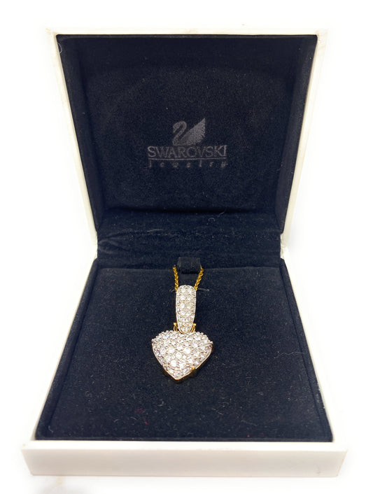 Swarovski Necklace Pave Puffy Heart Pendant Pave Gold Plated W/Swarovski Box