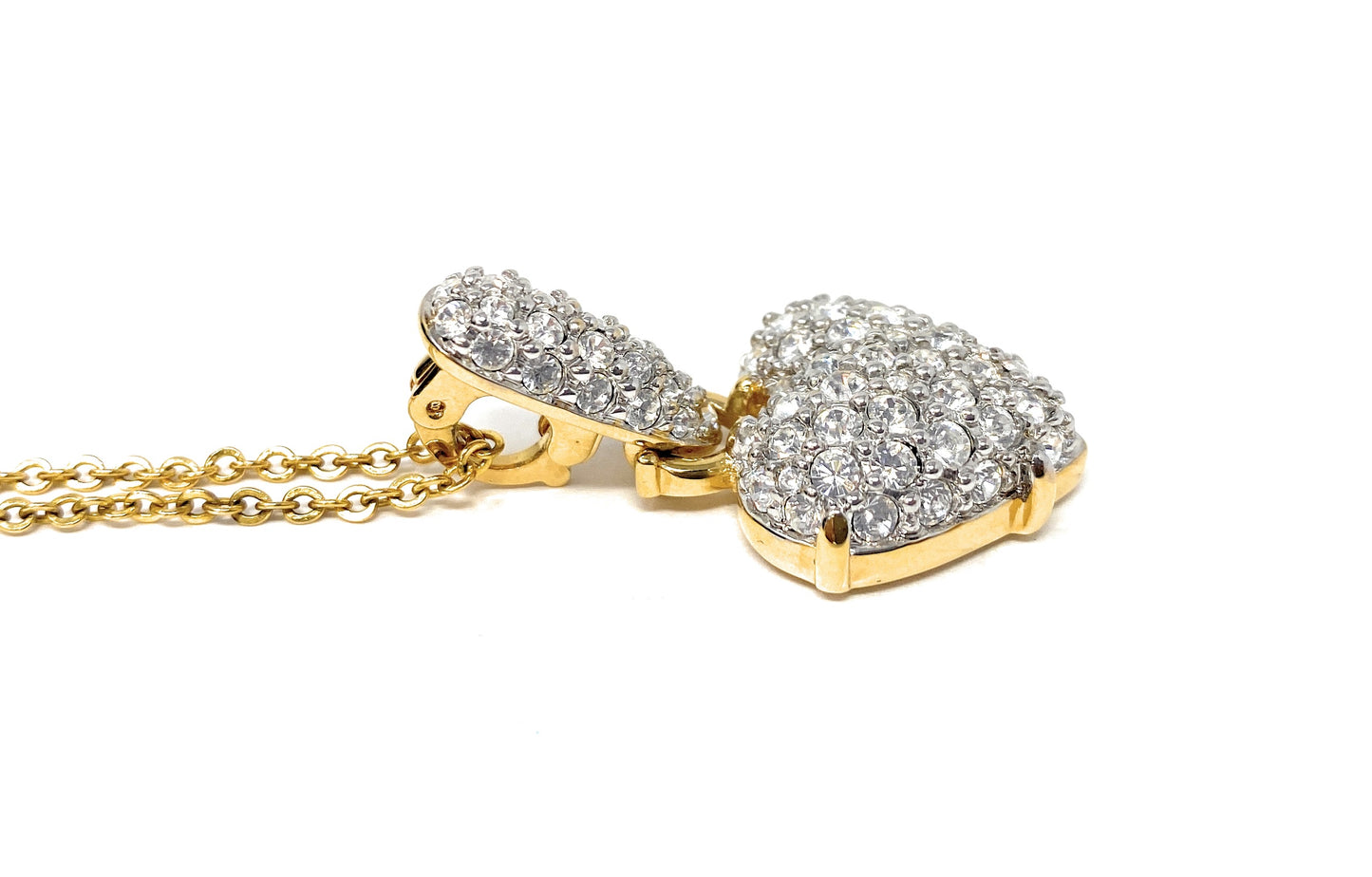 Swarovski Necklace Pave Puffy Heart Pendant Pave Gold Plated W/Swarovski Box