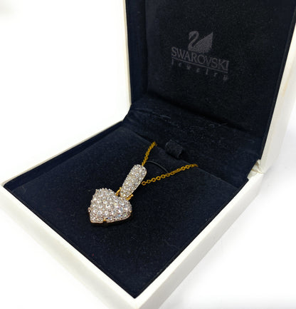 Swarovski Necklace Pave Puffy Heart Pendant Pave Gold Plated W/Swarovski Box