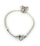 Silver Two Hearts Bracelet w/Heart Clasp