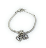 Silver Two Hearts Bracelet w/Heart Clasp