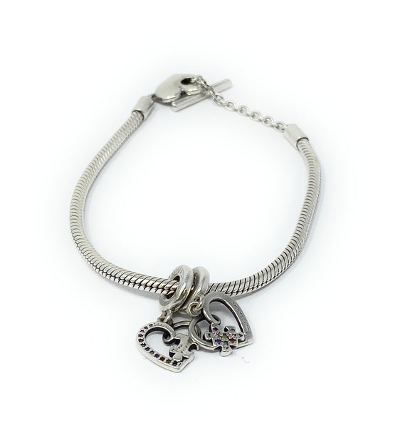 Silver Two Hearts Bracelet w/Heart Clasp