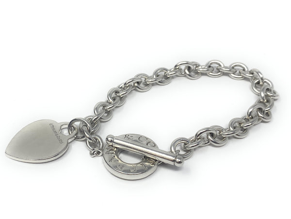 Tiffany & Co Sterling Silver Heart Charm Toggle 8mm Link 8" Bracelet