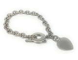 Tiffany & Co Sterling Silver Heart Charm Toggle 8mm Link 8" Bracelet