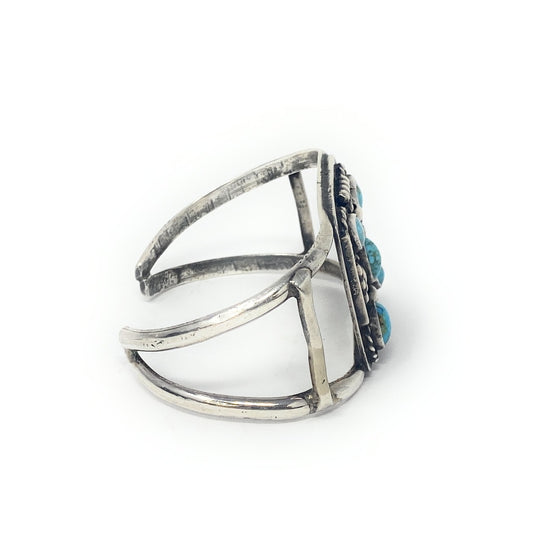 Native American Inspired  925 Turquoise Flower Cuff Bracelet 7”
