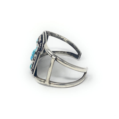 Native American Inspired  925 Turquoise Flower Cuff Bracelet 7”