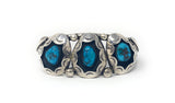 Native American Sterling Silver Three Stone Blue Turquoise Cuff Bracelet Signed