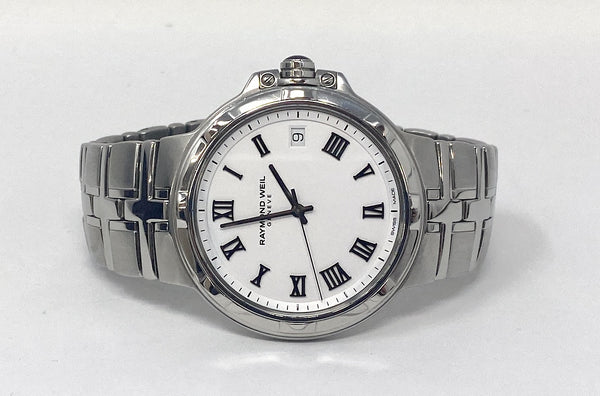Raymond Weil 5580 Parsifal S. Steel White Roman 40mm Dial Quartz Watch-6.5 Wrist