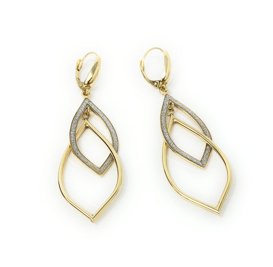 14k Leaf Style Dangle Two Tone Earrings 2.7g