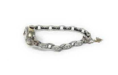 Ladies 18mm Hamilton 14k White Gold and Diamond Wrist Watch Max Size 6in Vintage