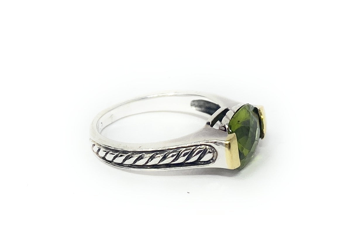 David Yurman Sterling Two Toned Silver & 18k Peridot Size 8 Two Tone Cable Ring