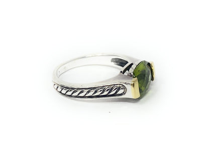David Yurman Sterling Two Toned Silver & 18k Peridot Size 8 Two Tone Cable Ring