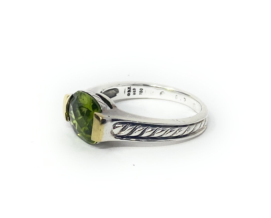 David Yurman Sterling Two Toned Silver & 18k Peridot Size 8 Two Tone Cable Ring