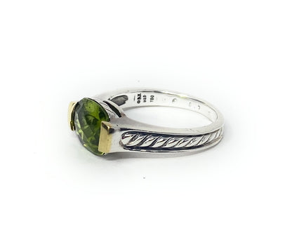 David Yurman Sterling Two Toned Silver & 18k Peridot Size 8 Two Tone Cable Ring
