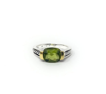 David Yurman Sterling Two Toned Silver & 18k Peridot Size 8 Two Tone Cable Ring
