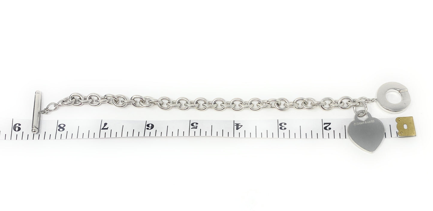 Tiffany & Co Sterling Silver Heart Charm Toggle 8mm Link 8" Bracelet