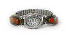 Native American Coral Inlay S. Silver Watch with S. Steel Stretchable Band - Running