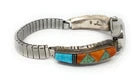 Native American Coral Inlay S. Silver Watch with S. Steel Stretchable Band - Running